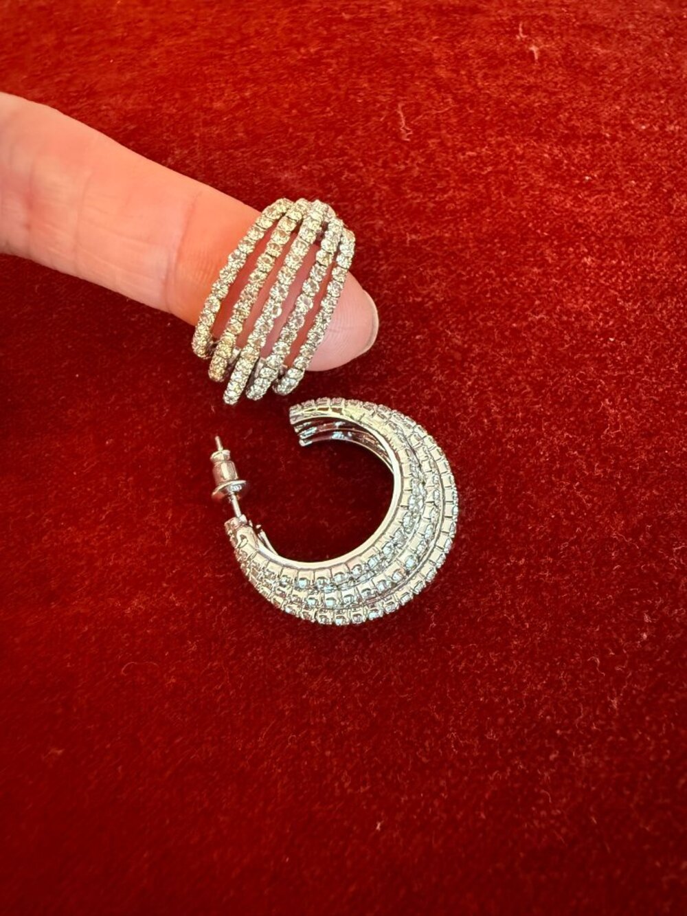 Silver Crystal Pavé Hoop Earrings - Elegant Women's Jewelry